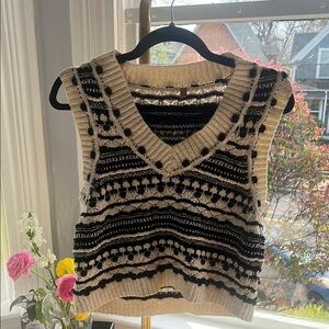 Urban Outfitters Black and Cream V-Neck Sweater